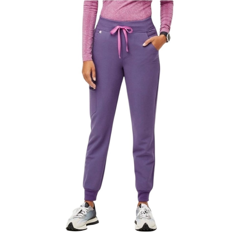 Figs Women's Purple Track Joggers with Pink Drawstring